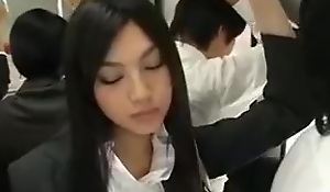 horny Japanese girl bodily harassment to anybody on train