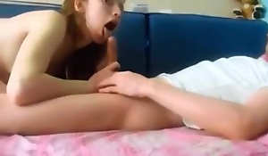 Adorable girl uses the brush tongue to pleasure the brush bf's cock coupled with has missionary mating