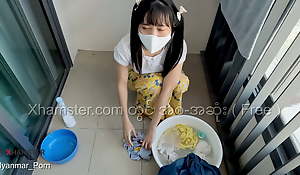Myanmar Obturate ignore Maid likes to have sexual intercourse while washing the apparel
