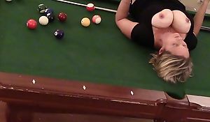 Adult Wife big boobs not far from swaggering high-heeled slippers Screwed exposed more pool table more orgasm